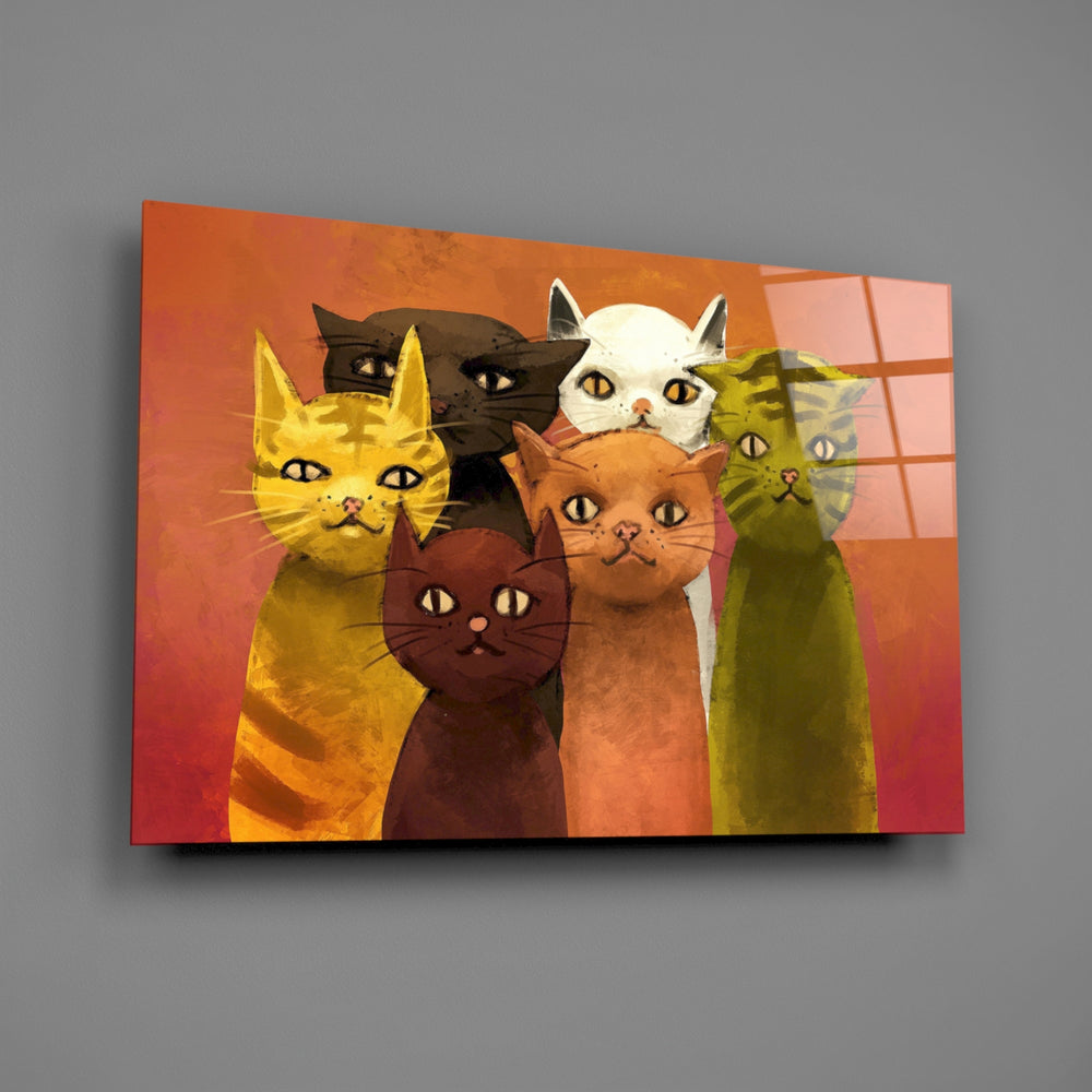 Stylized-cats panel bringing storybook warmth to a contemporary living space