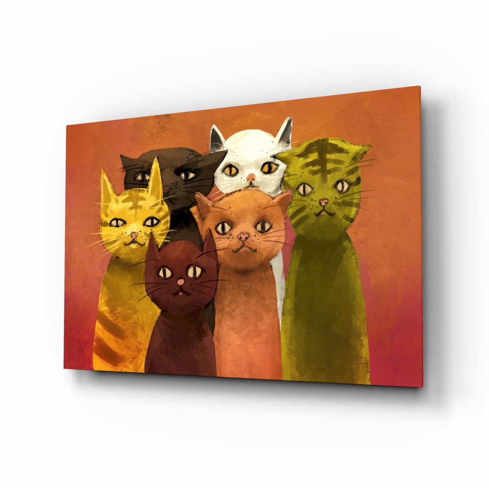Cats glass wall art displayed above a console in a designer interior