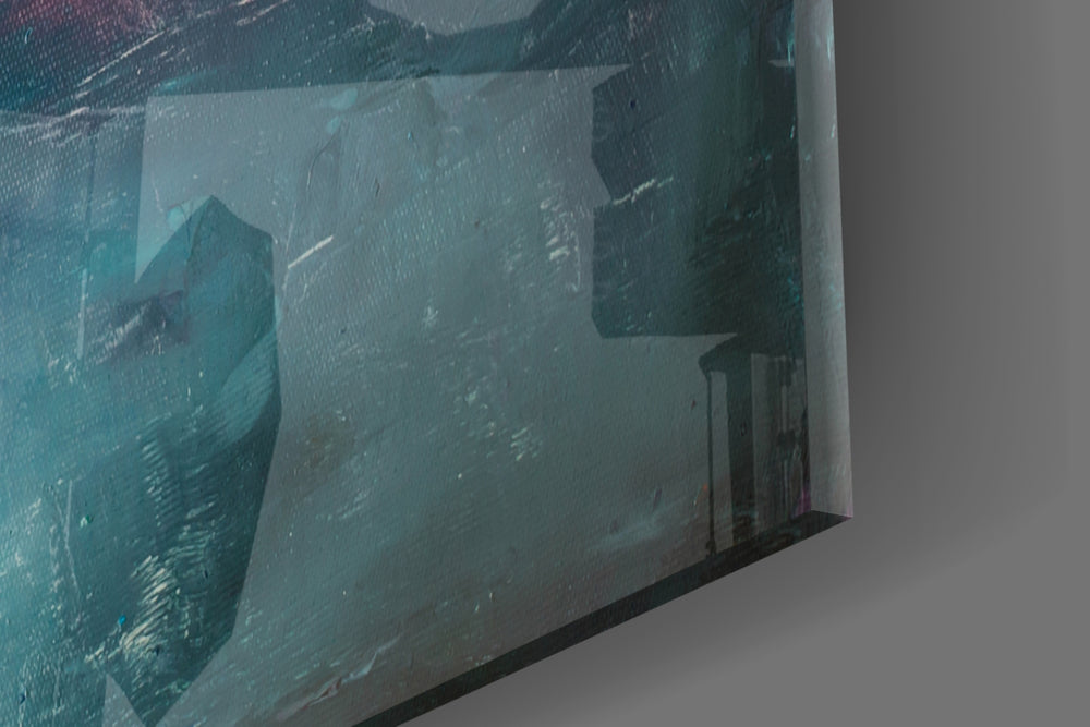 Colors artwork anchoring a wall with moody contemporary palette
