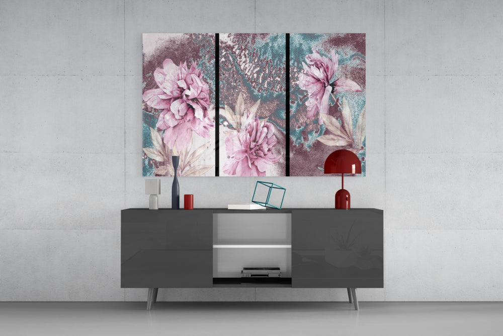 Flowers panel catching soft light to reveal its marbled veining