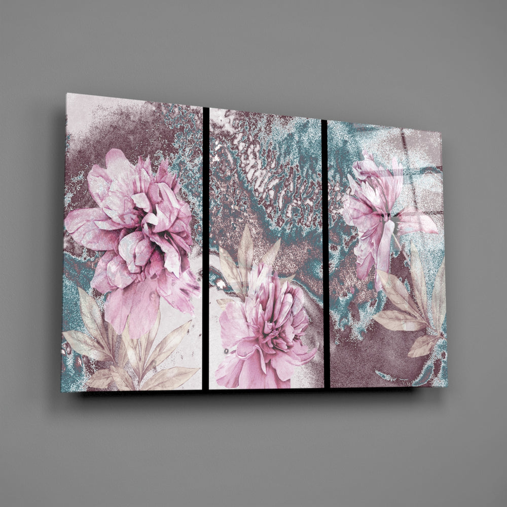 Peony-triptych panel bringing painterly romance to a contemporary living space