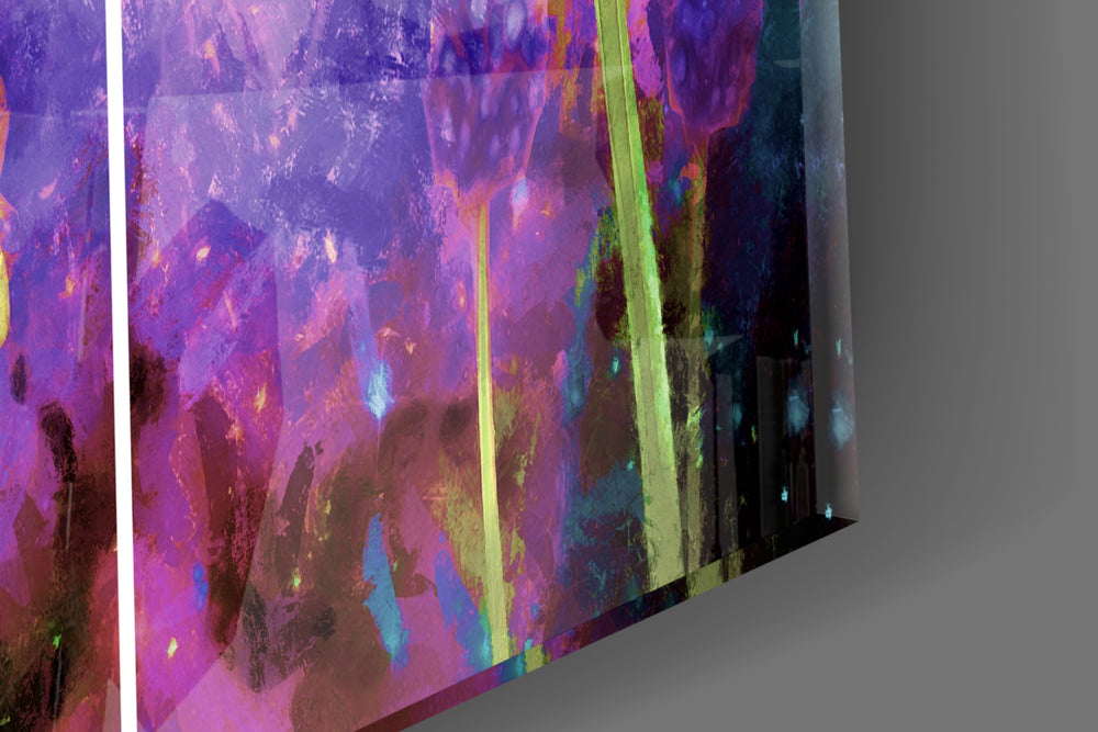 Flowers artwork anchoring a wall with bold mystical palette
