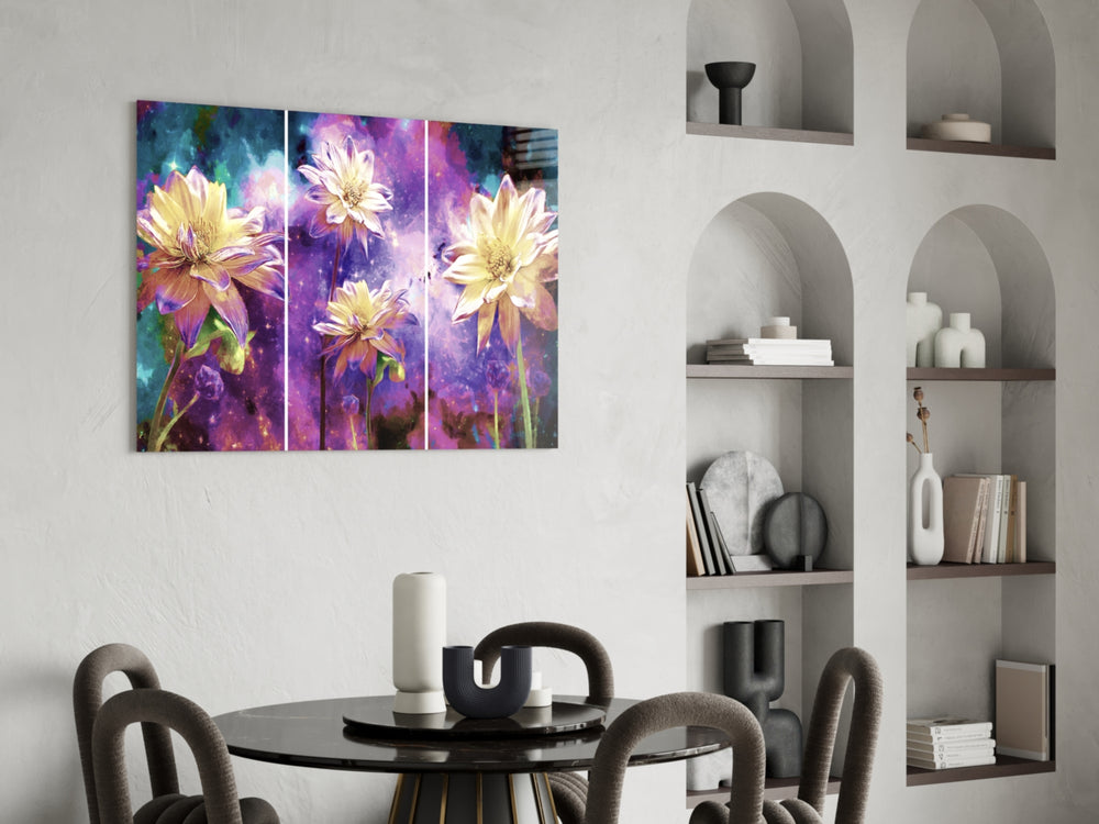 Flowers panel adding cosmic pulse to a powder room