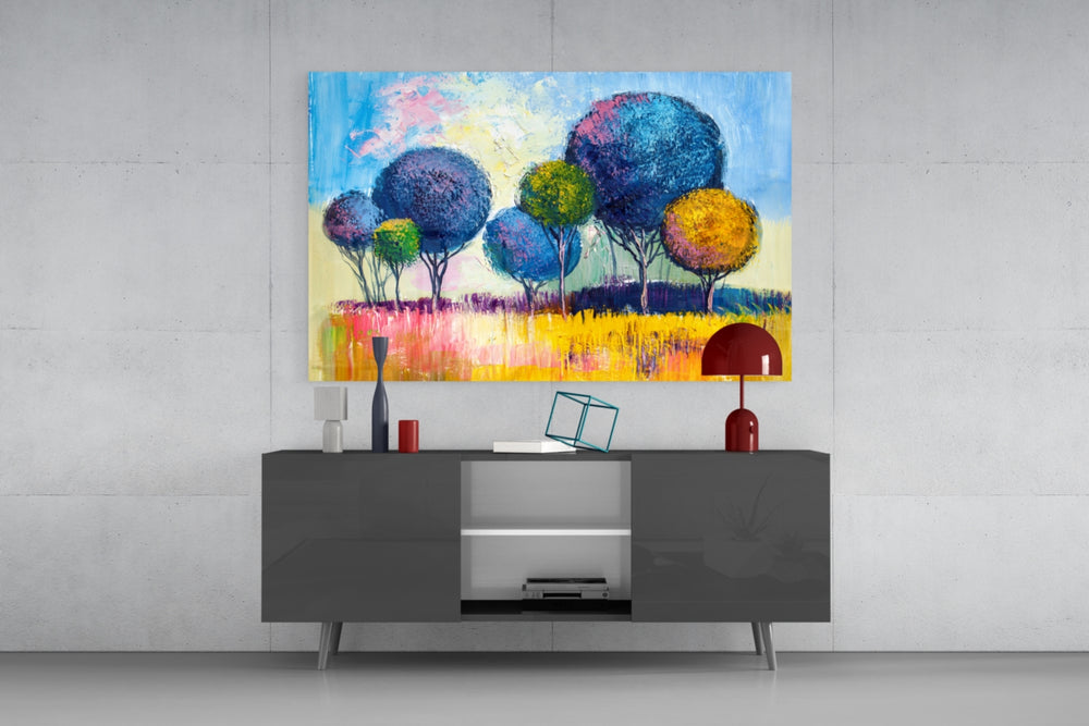 Trees panel catching daylight to reveal its impasto strokes