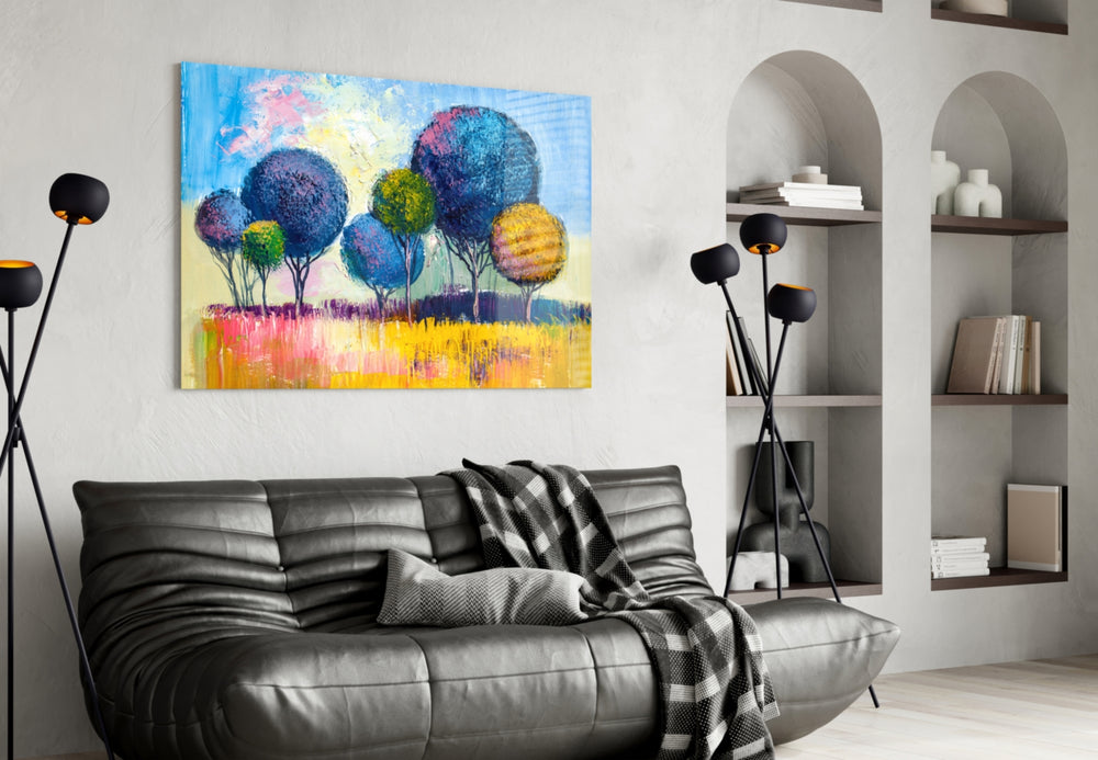 Trees glass wall art styled in a sunroom with garden pulse