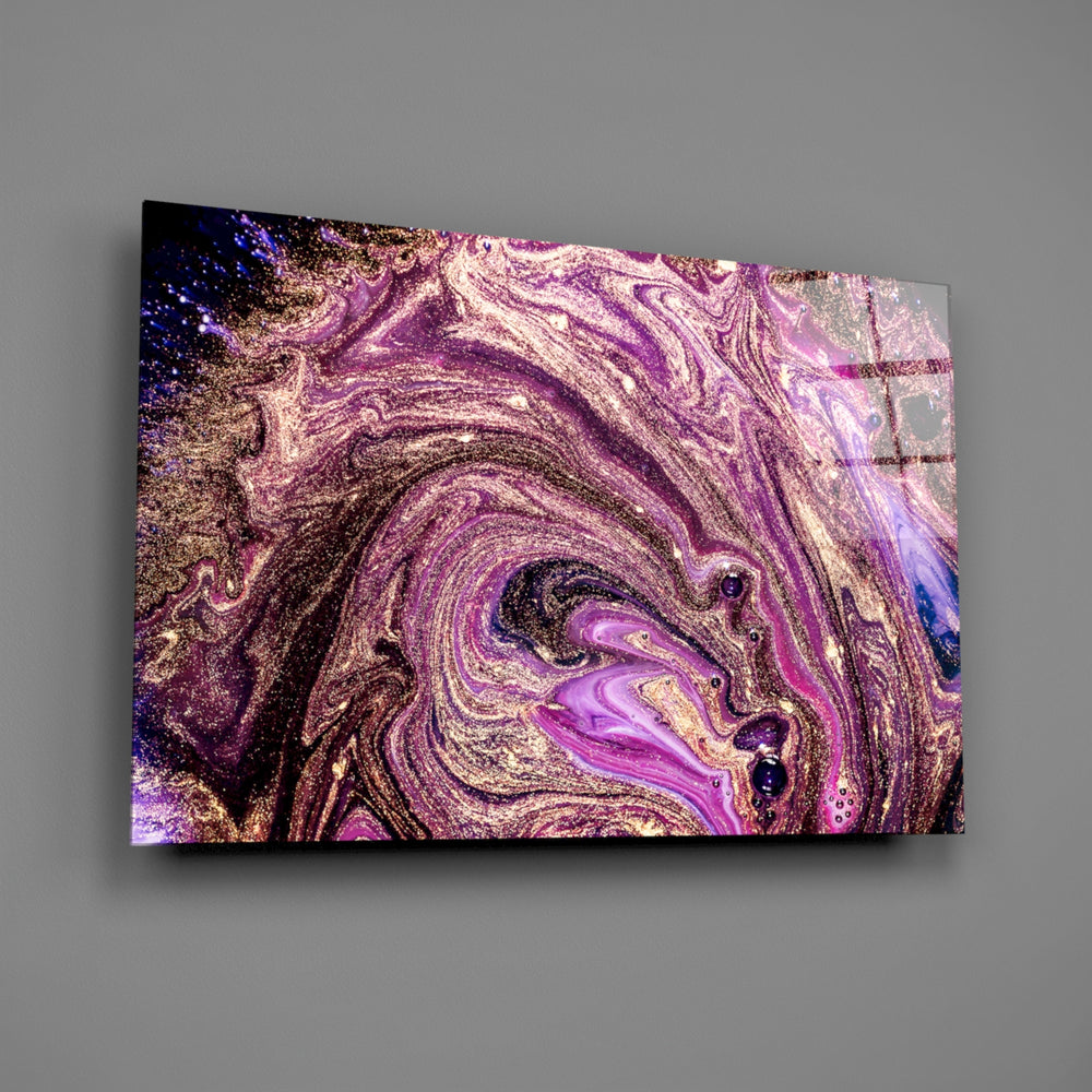 Magenta-and-gold marble panel bringing jewel-box glamour to a contemporary living space