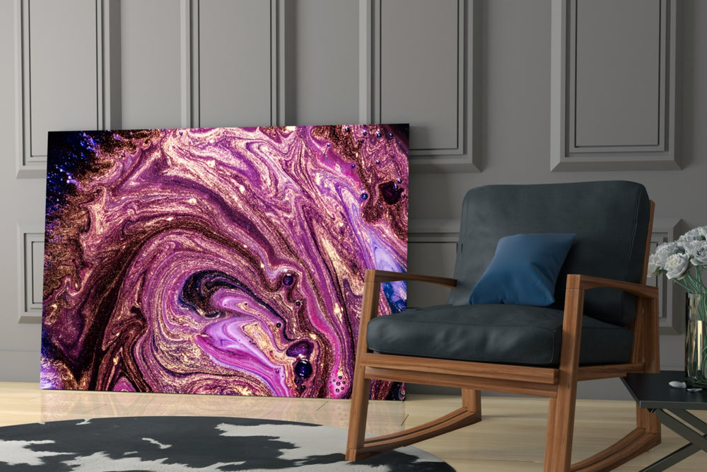 Colors glass print enhancing a lounge with gold-shimmer mood