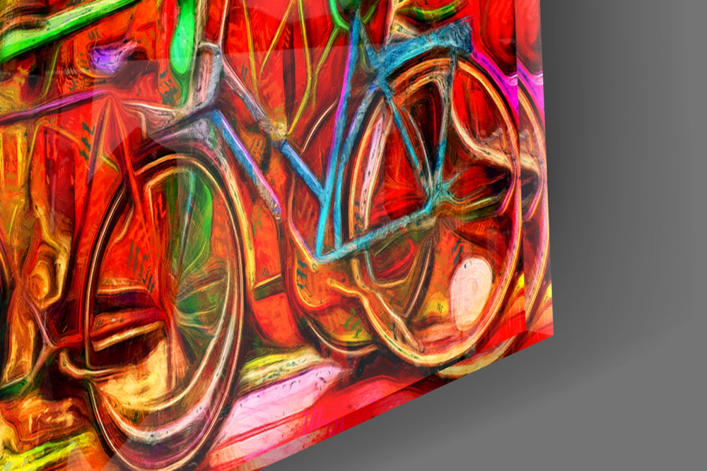 Bicycle and City artwork anchoring a wall with warm traveler palette