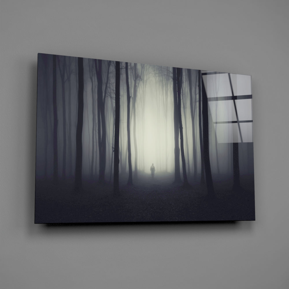 Misty-forest panel bringing cinematic mystery to a contemporary living space
