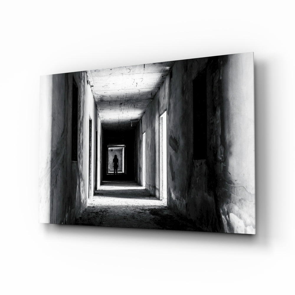 Shadow in the Dark glass wall art displayed above a console in a designer interior