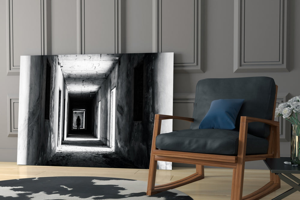 Shadow in the Dark glass print enhancing a man-cave with film-noir mood