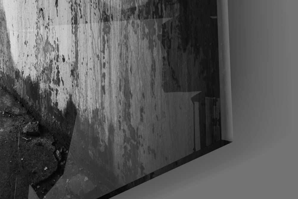 Hallway artwork anchoring a wall with moody industrial palette