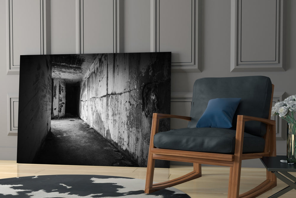 Hallway glass print enhancing a corridor with concrete drama