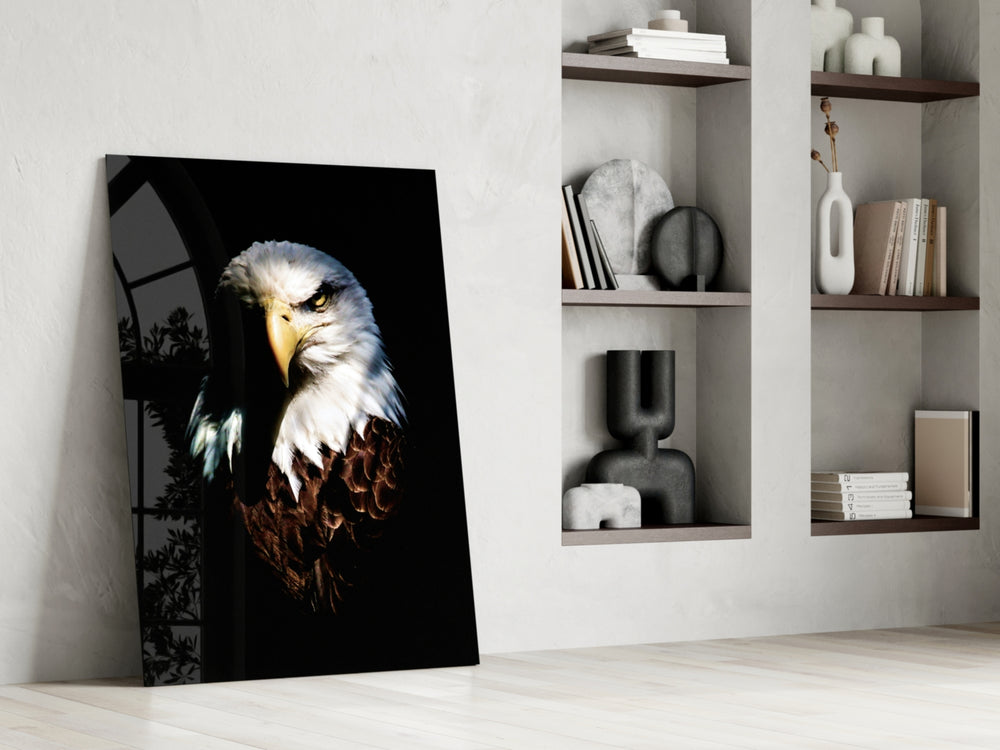 Eagle glass print enhancing a hallway with sentinel watch