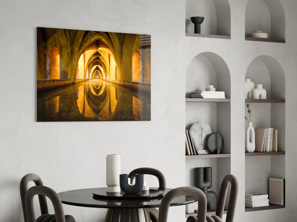 Cistern panel adding old-world mood to a dining room