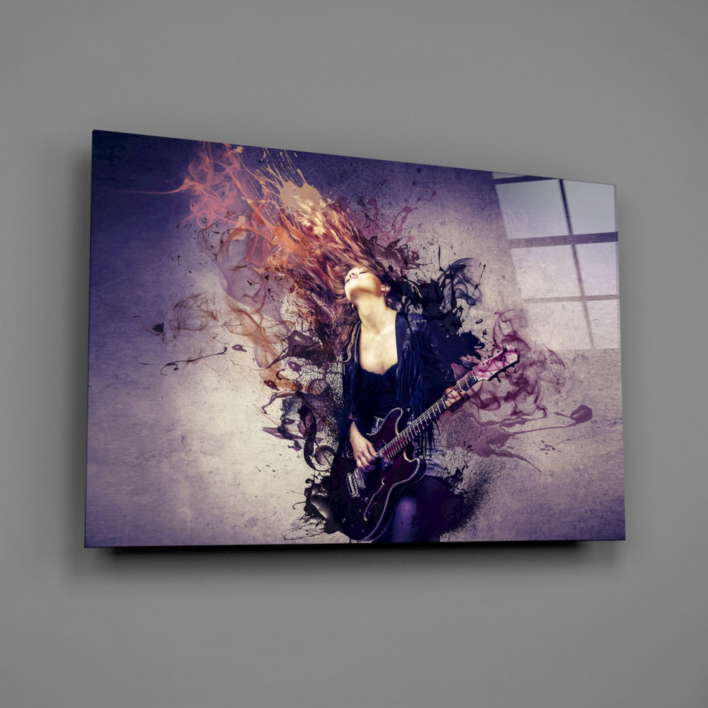 Guitarist-dispersion panel bringing kinetic music energy to a contemporary living space