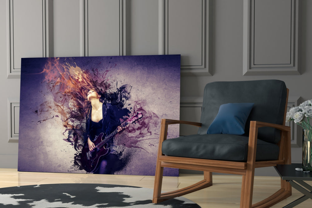 Rock glass print enhancing a studio with rocker spirit