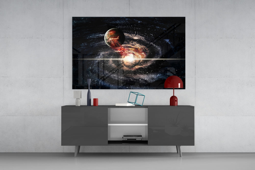 Space panel catching low light to reveal its luminous starfield