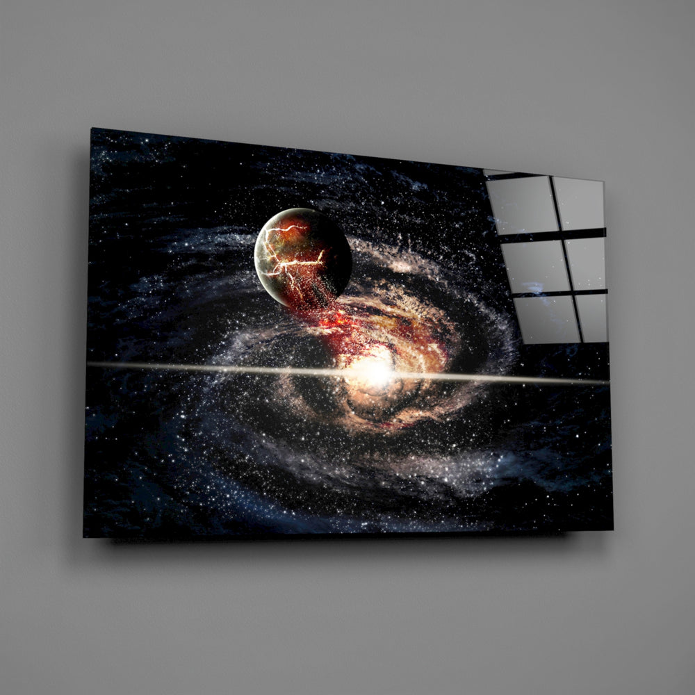Galaxy-spiral panel bringing cosmic drama to a contemporary living space