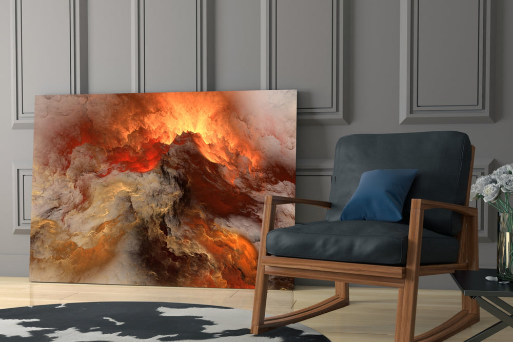 Crimson Apocalypse glass print enhancing a study with theatrical drama