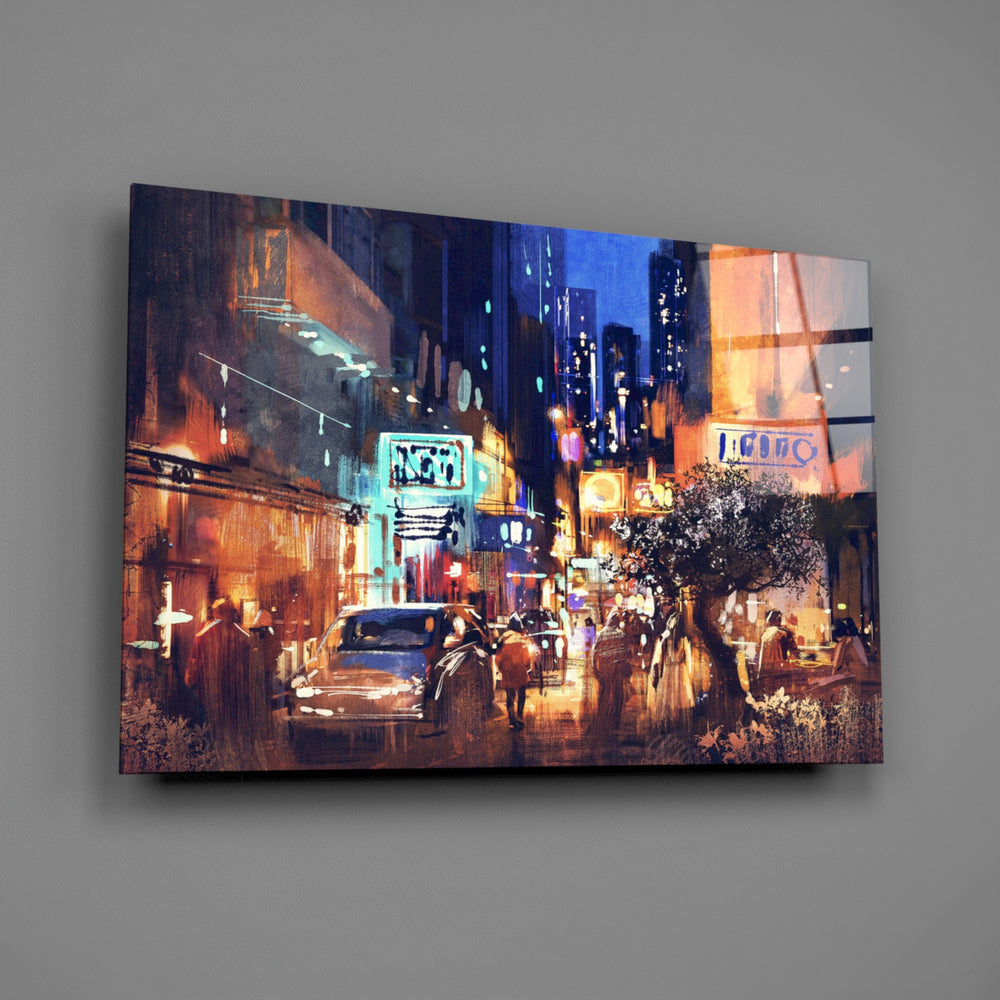 Neon-alley panel bringing urban warmth to a contemporary living space