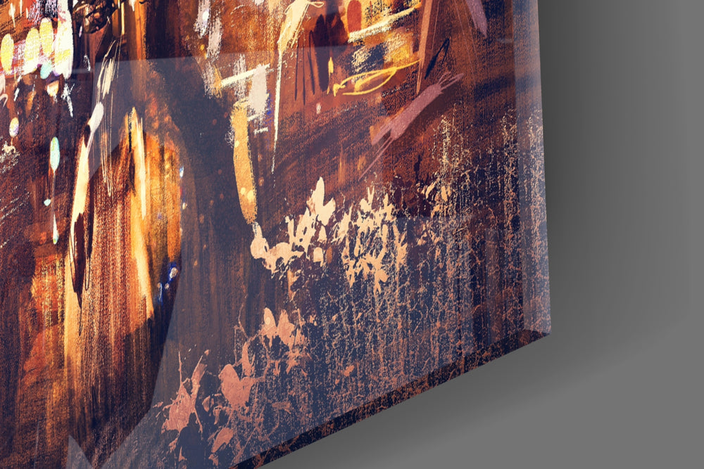 City Night artwork anchoring a wall with warm urban palette