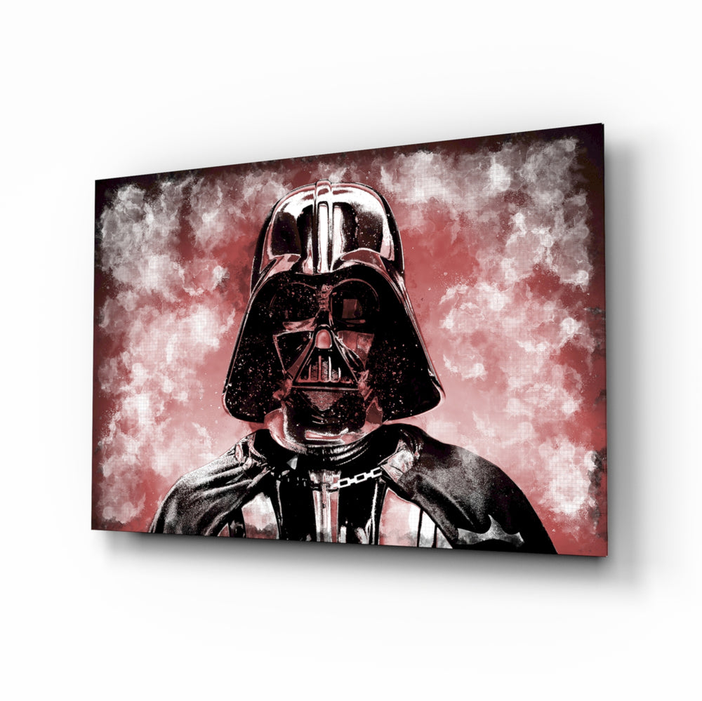Darth Vader glass wall art displayed above a console in a designer interior