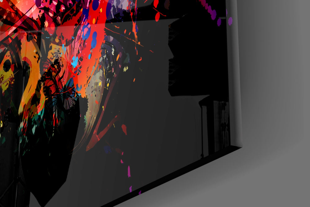 Illustration Eye artwork anchoring a wall with bold expressive palette