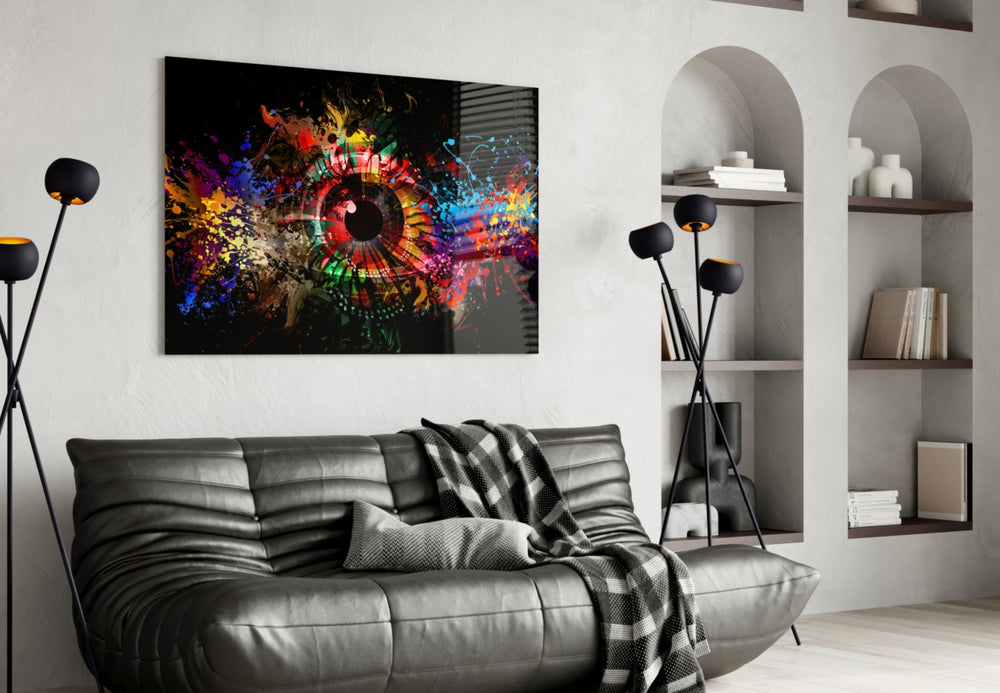 Illustration Eye glass wall art styled above a desk in a creative teen room