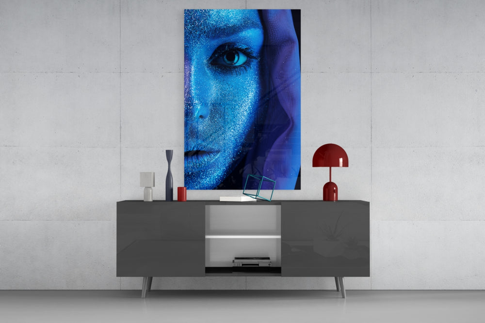 Woman Portrait panel catching low light to reveal its sparkling pigment