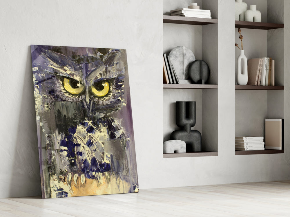 Owl glass print enhancing a hallway with painterly drama