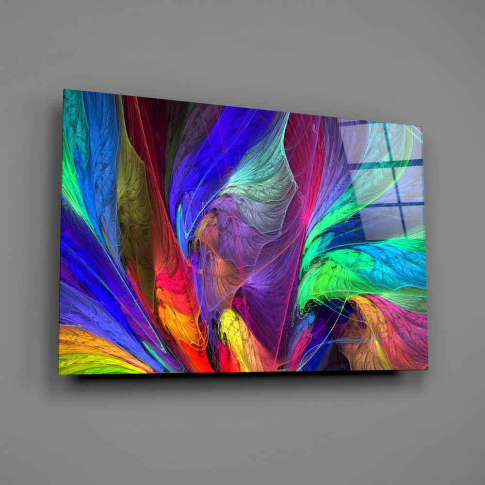 Rainbow-fractal panel bringing kaleidoscopic energy to a contemporary living space