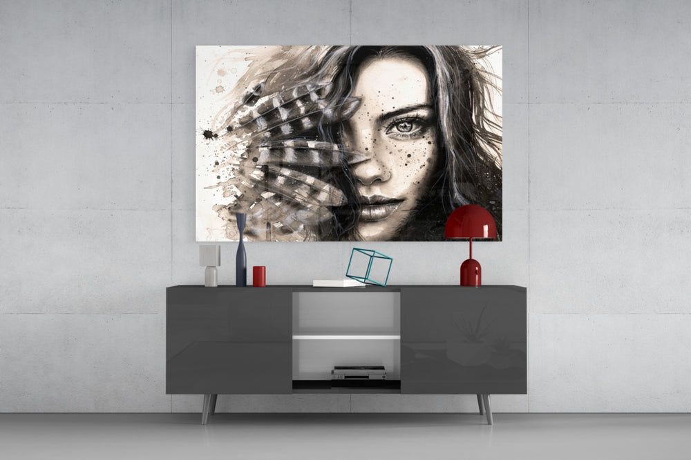 Woman Portrait panel catching soft light to reveal its gestural strokes
