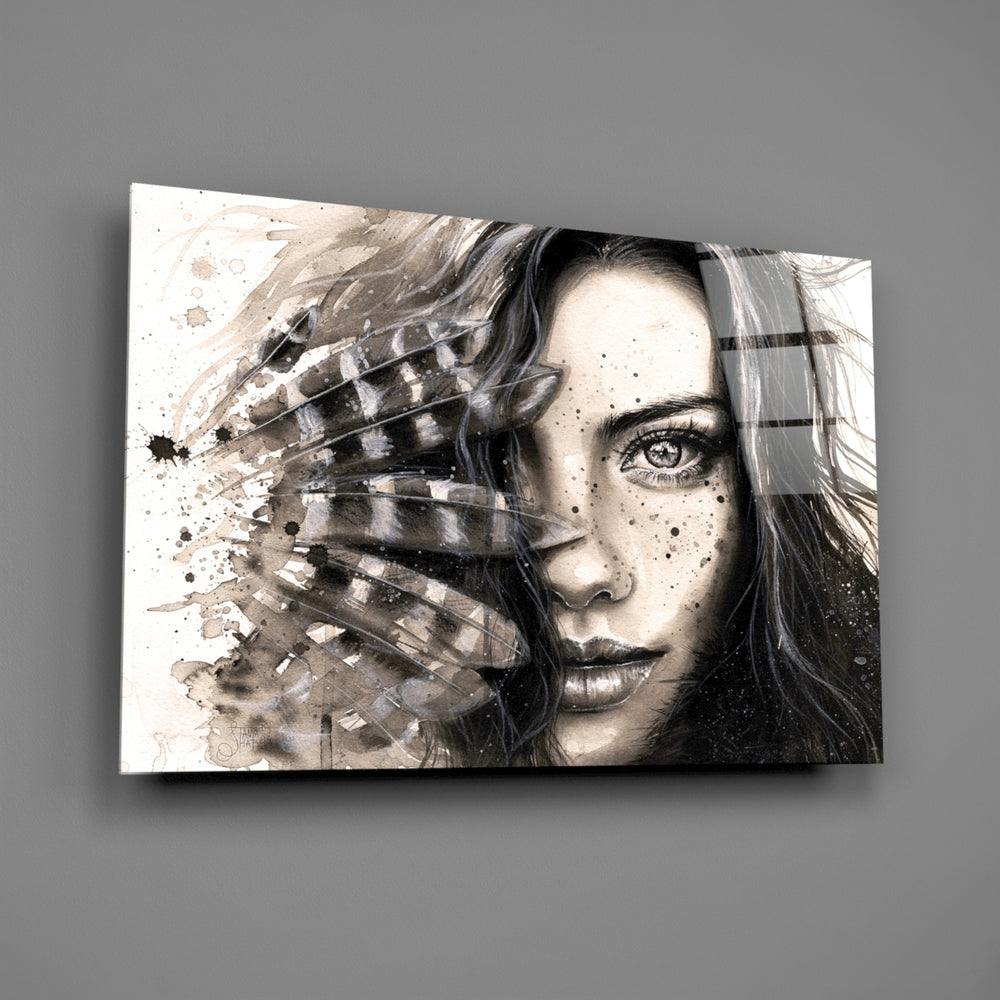 Ink-feather portrait bringing editorial drama to a contemporary living space