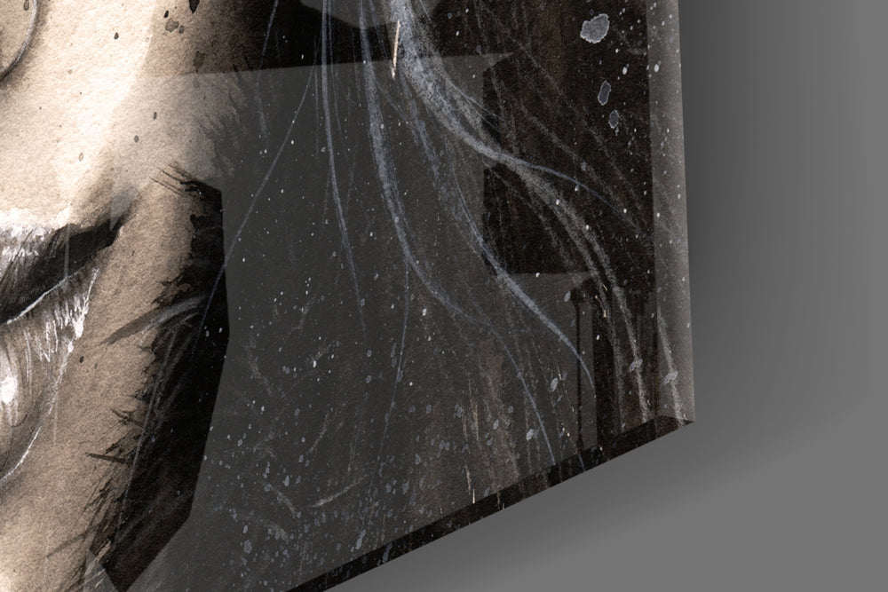 Woman Portrait artwork anchoring a wall with moody editorial palette