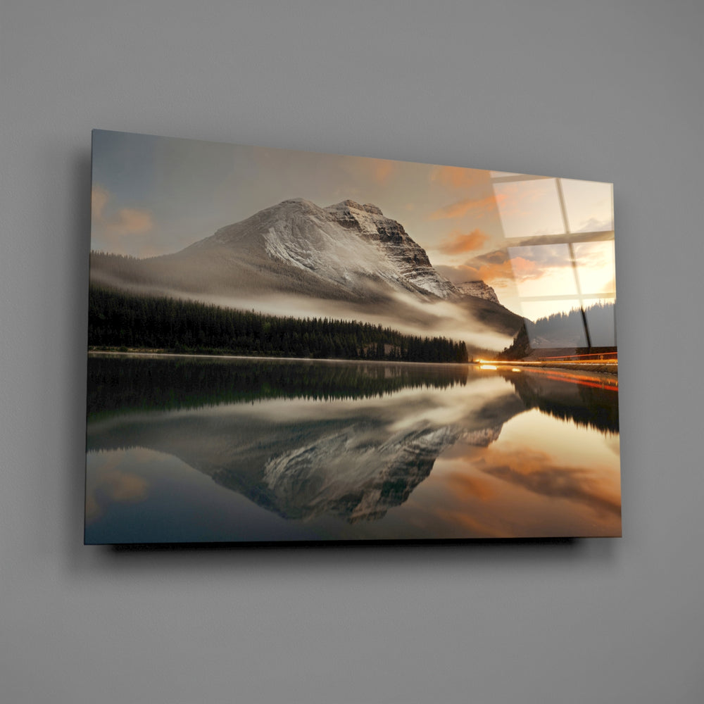 Alpine-lake panel bringing wilderness warmth to a contemporary living space