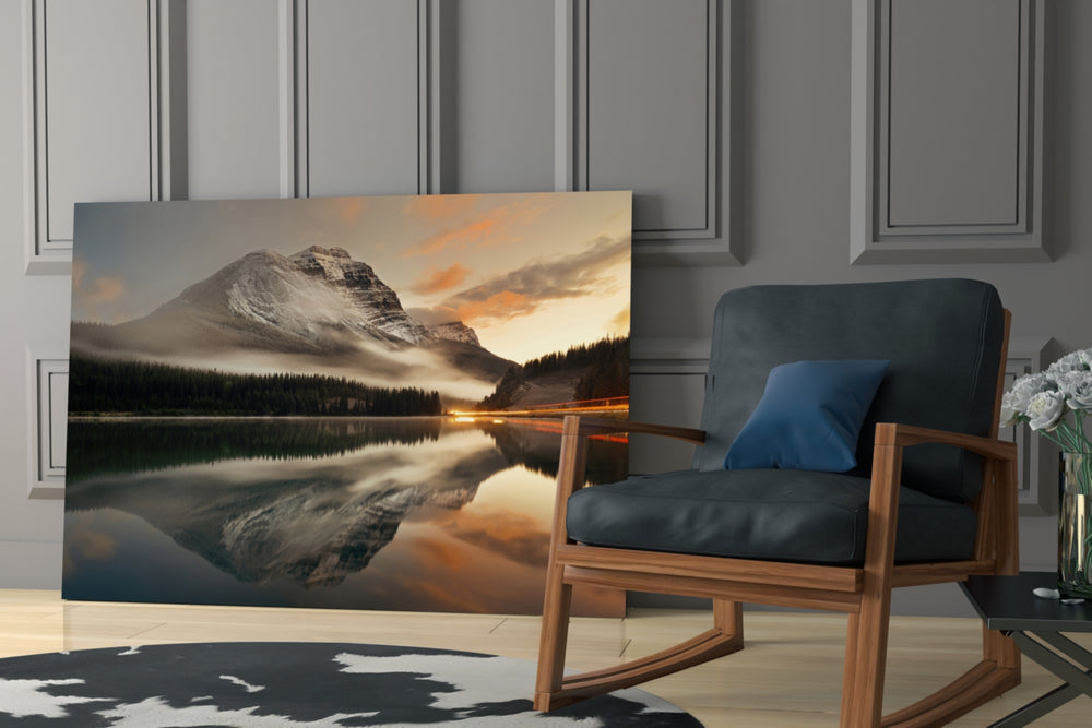 Lake and Mountain Landscape glass print enhancing a hallway with landscape poetry