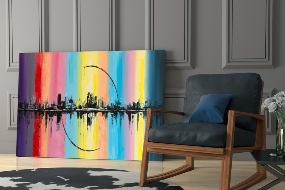 City Silhouette glass print enhancing a studio with maker spirit
