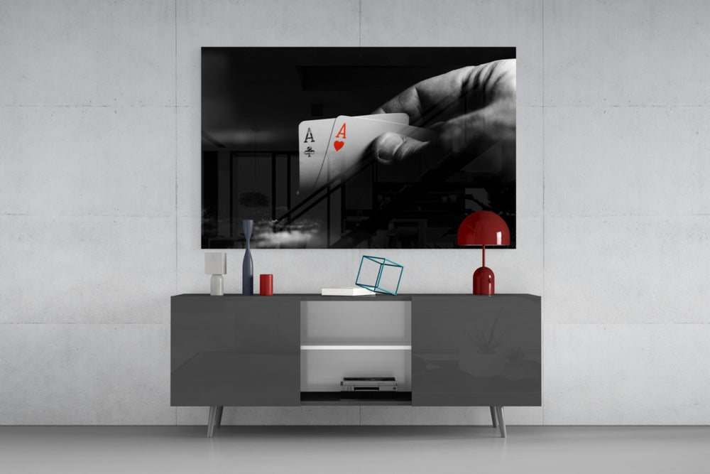 Playing Cards panel catching low light to reveal its selective-color drama