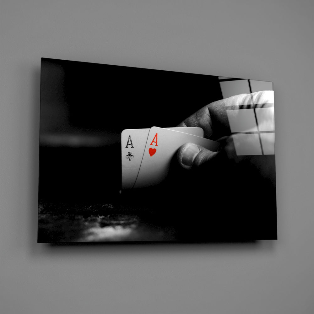 Pocket-aces panel bringing poker-noir mood to a contemporary living space