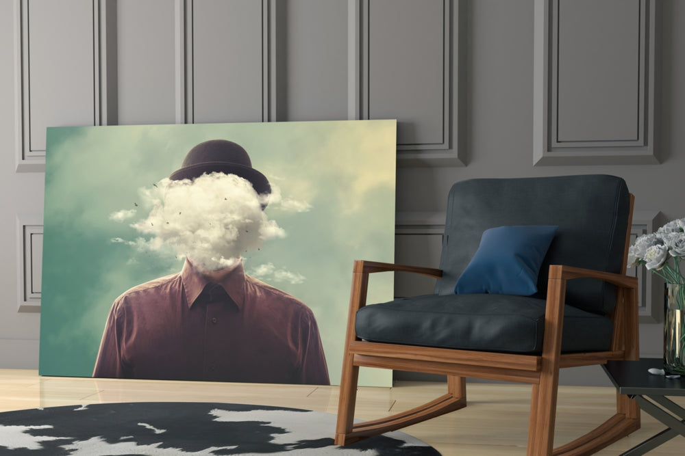 Cloud Man glass print enhancing a hallway with conversation-starter focal point