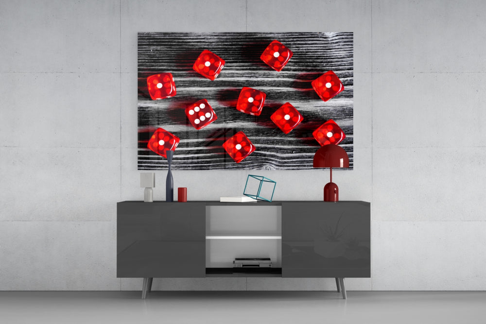Dice panel catching low light to reveal its selective-color glow
