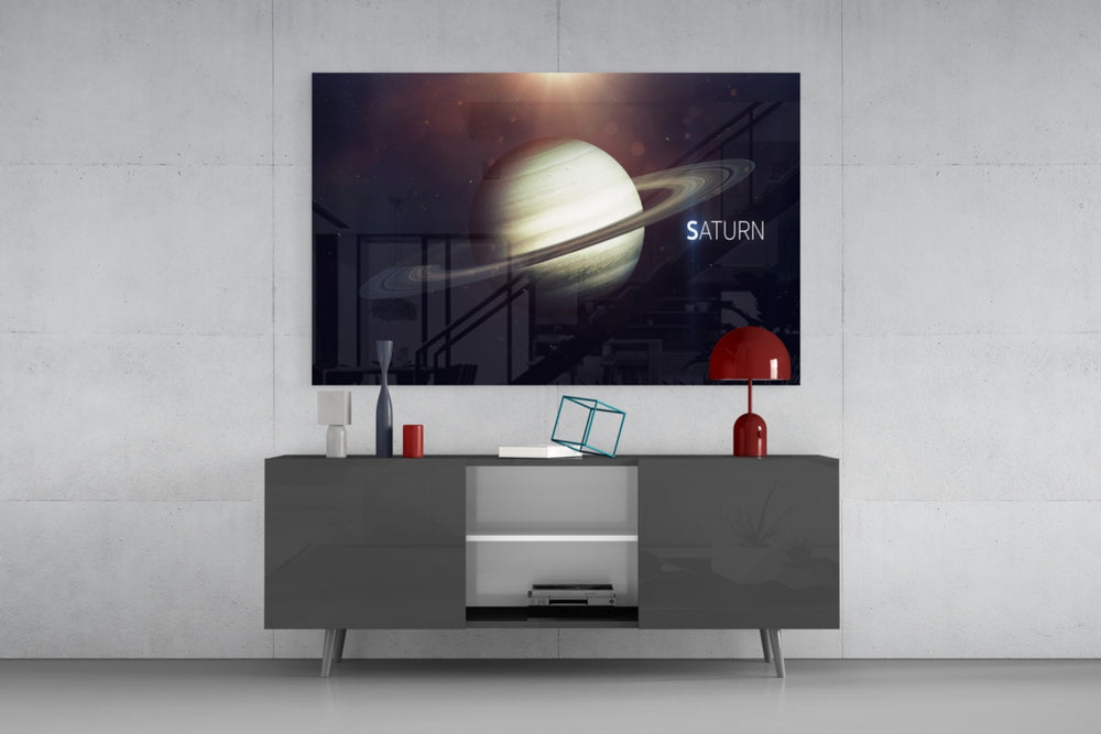 Saturn panel catching low light to reveal its delicate ring banding