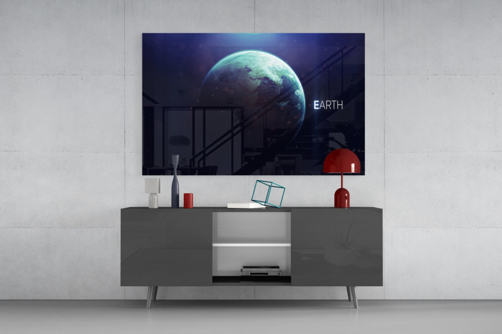World panel catching low light to reveal its atmospheric whorls