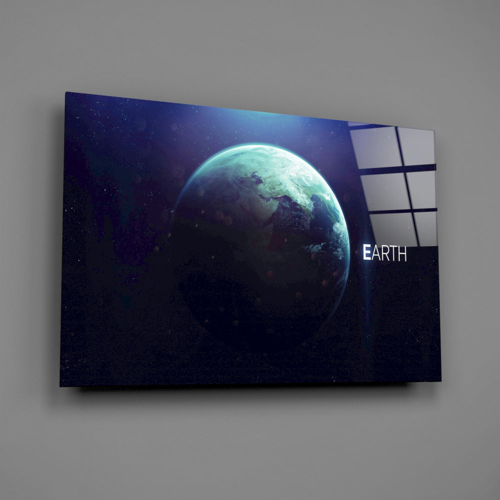 Earth-poster panel bringing cosmic wonder to a contemporary living space