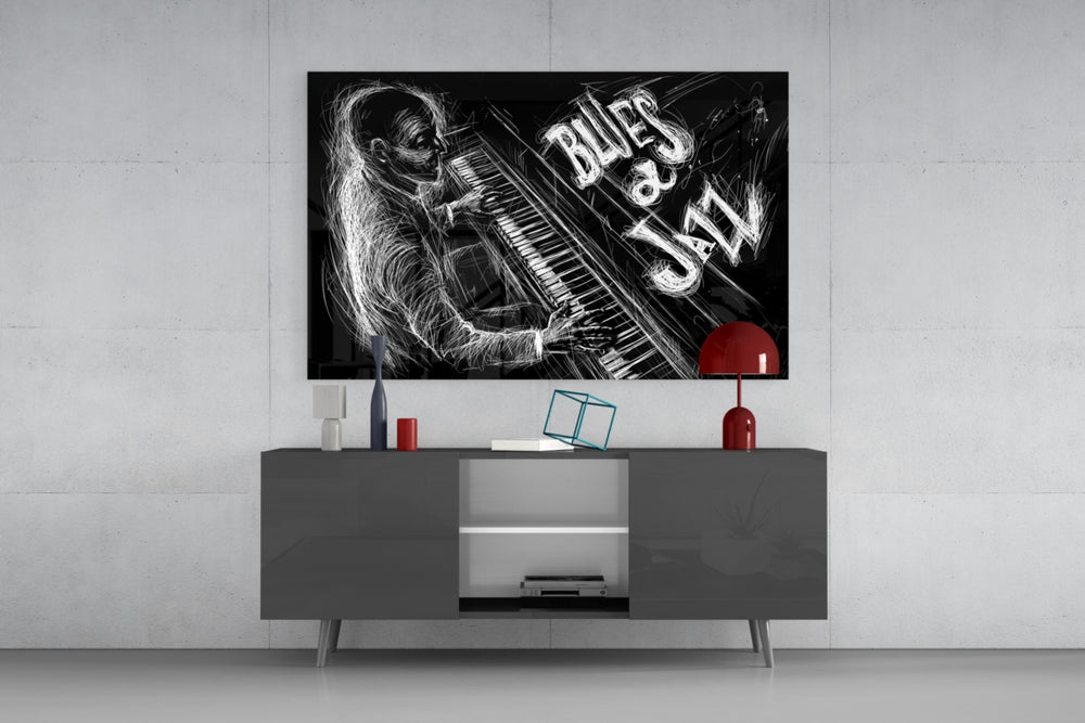 Jazz Blues Music panel catching low light to reveal its gestural lines