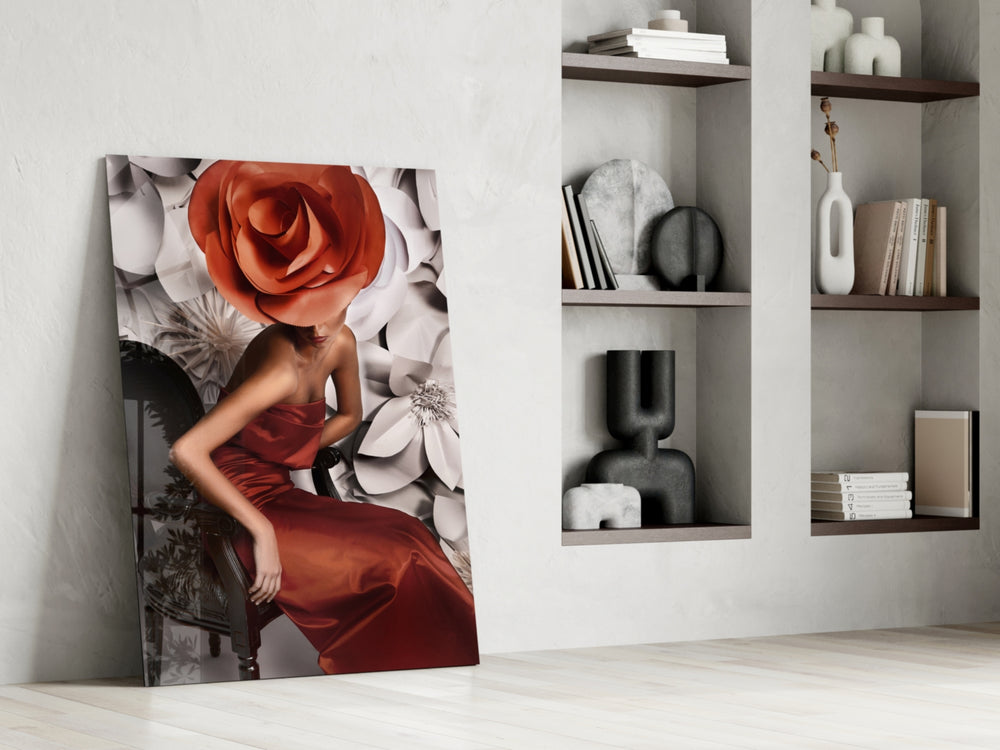Flower Woman glass print enhancing a foyer with statement focal point
