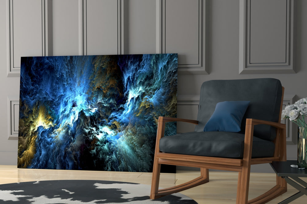 Cosmic Blue glass print enhancing a man-cave with cosmic drama