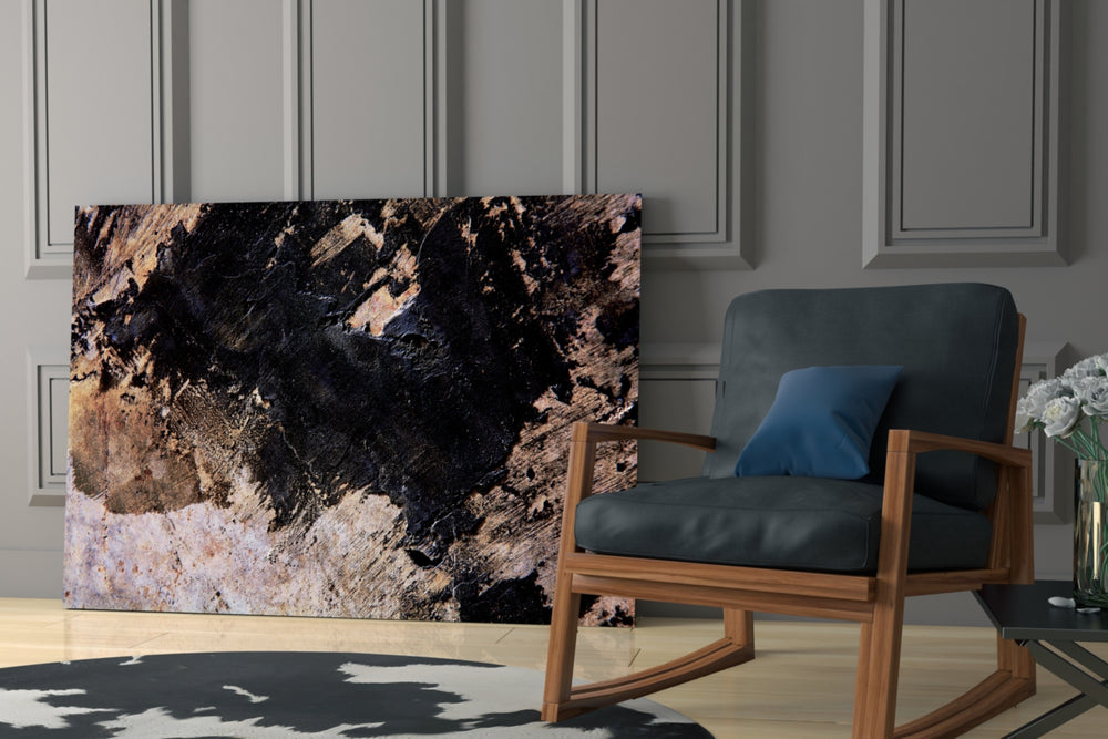 Rustic Imagination glass print enhancing a lounge with earthy mood