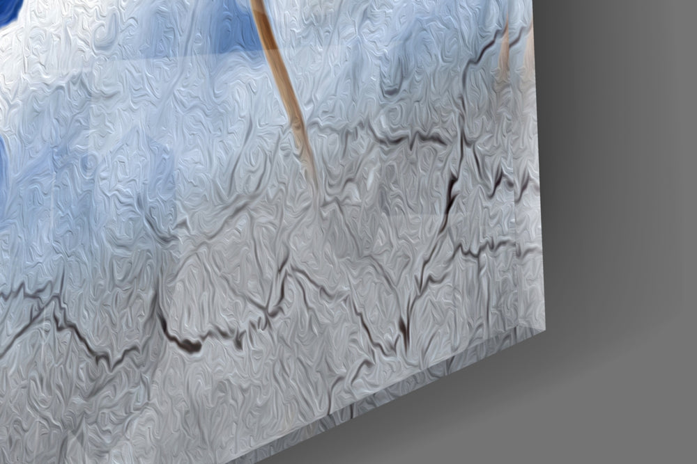 Blue Flowers artwork anchoring a wall with cool romantic palette